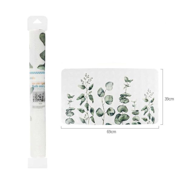 BM0181 Alfombra de baño de 69x39cm antidelizante rectangular estampado - Eucalipto