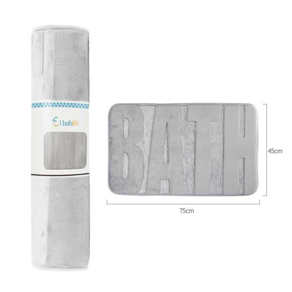 BM0051 Alfombra de baño de 45x75cm con letras BATH rectangular - Gris