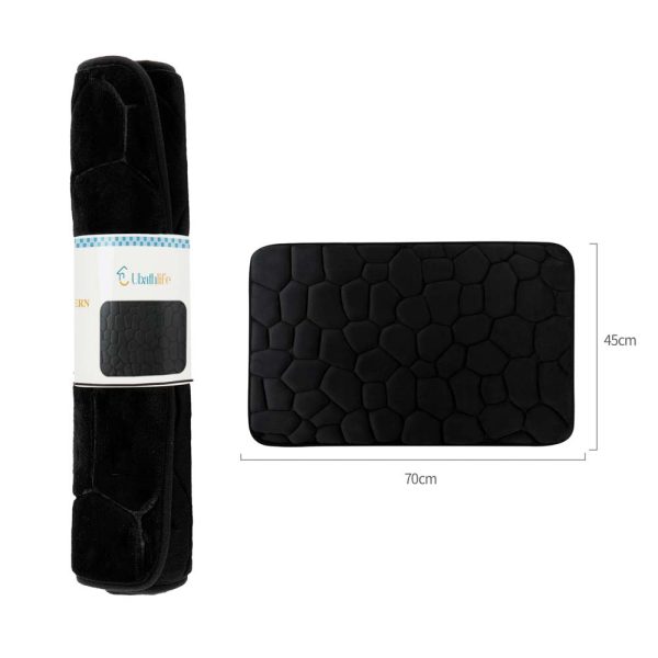 BM0019 Alfombra de baño de 45x70cm patrón piedra rectangular - Negro
