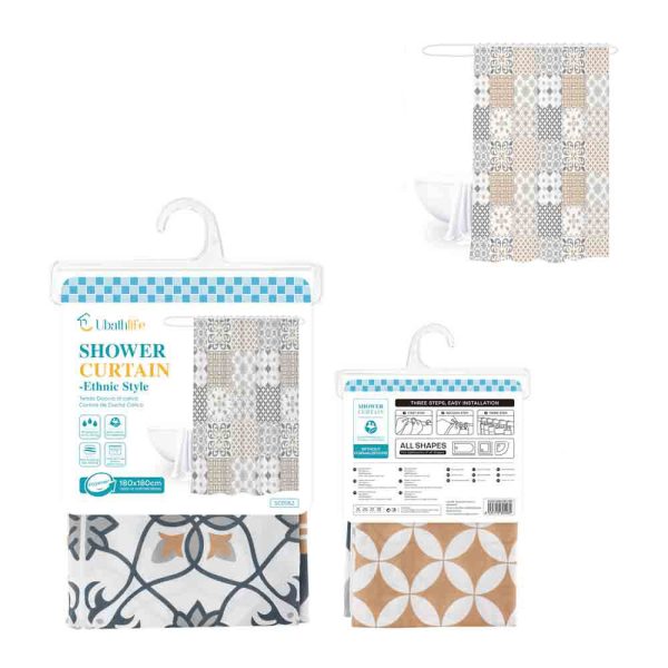 SC0062 Cortina de ducha de 180x180cm de tela estampado - Estilo étnico