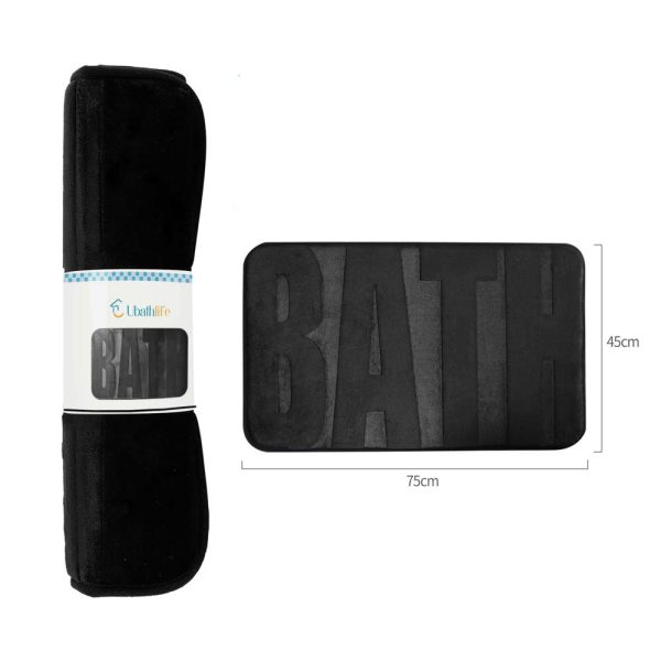 BM0051 Alfombra de baño de 45x75cm con letras BATH rectangular - Negro