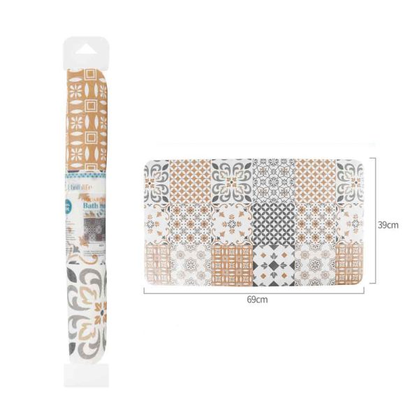 BM0181 Alfombra de baño de 69x39cm antidelizante rectangular estampado - Estilo étnico