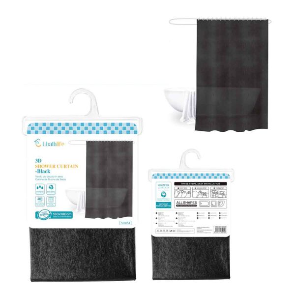 SC0054 Cortina de ducha de 180x180cm de EVA+PE estampado - Negro