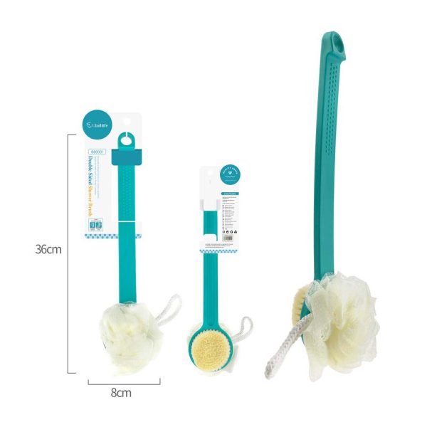 BB0001 Cepillo de baño con esponja exfoliante de madera - Azul tiffany