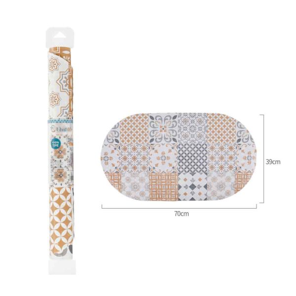 BM0182 Alfombra de baño de 70x39cm antidelizante ovalada estampado - Estilo étnico