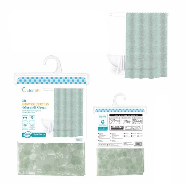 SC0054 Cortina de ducha de 180x180cm de EVA+PE estampado - Verde morandi
