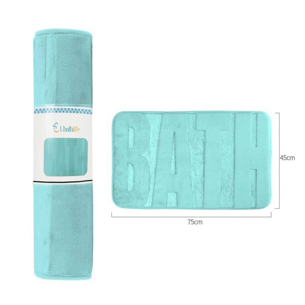 BM0051 Alfombra de baño de 45x75cm con letras BATH rectangular - Azul tiffany
