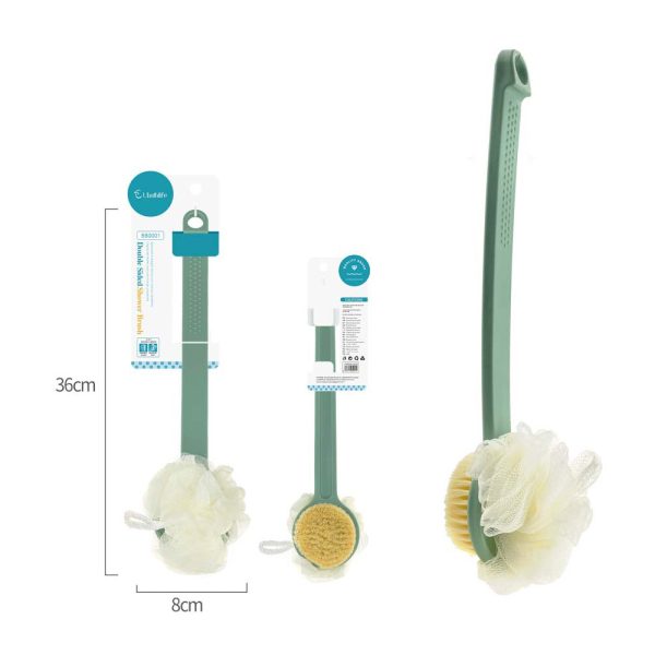 BB0001 Cepillo de baño con esponja exfoliante de madera - Verde morandi