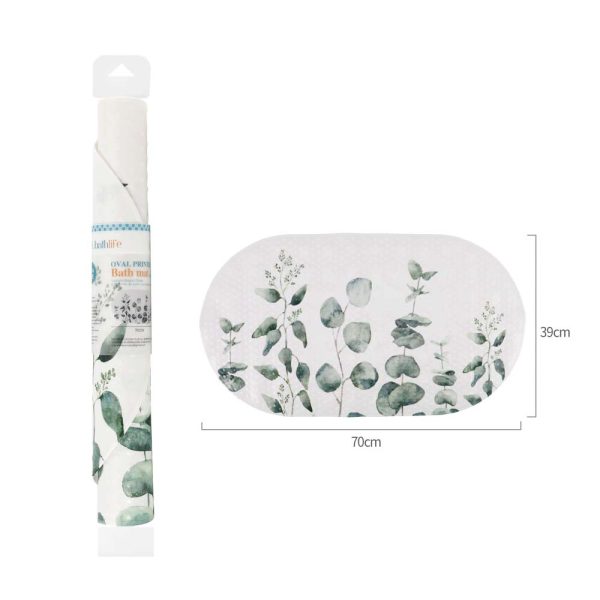 BM0182 Alfombra de baño de 70x39cm antidelizante ovalada estampado - Eucalipto