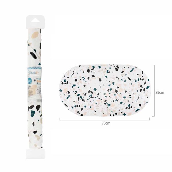 BM0182 Alfombra de baño de 70x39cm antidelizante ovalada estampado - Terrazo