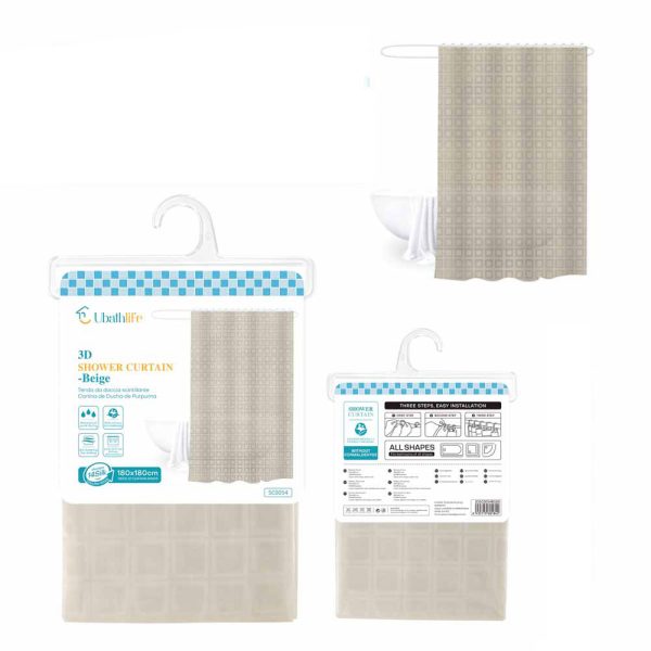 SC0054 Cortina de ducha de 180x180cm de EVA+PE estampado - Beige