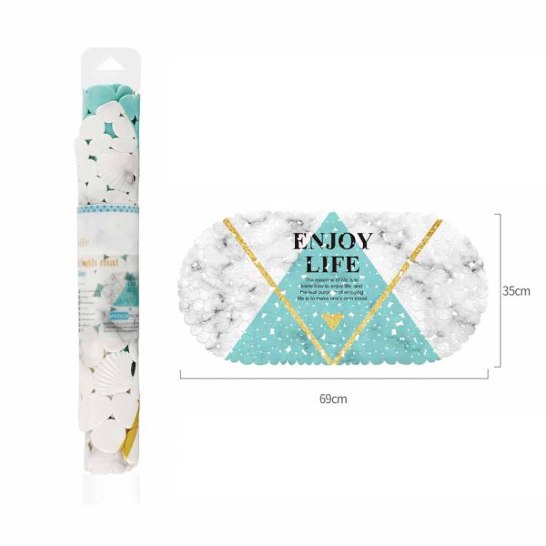 BM0187 Alfombra de baño de 69x35cm antidelizante ovalada estampado - Mármol azul