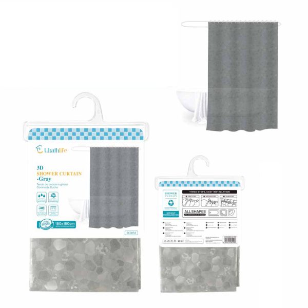 SC0054 Cortina de ducha de 180x180cm de EVA+PE estampado - Gris