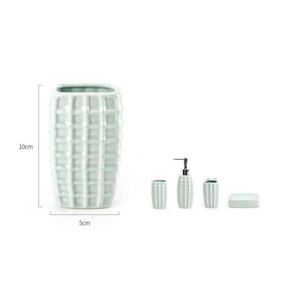 MC0429 Vaso de enjuague bucal grande de céramica patrón cuadros - Verde morandi