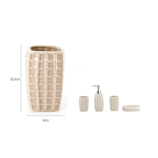 MC0431 Vaso de enjuague bucal grande de céramica patrón cuadros - Beige