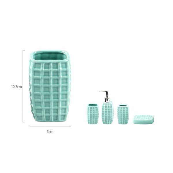 MC0431 Vaso de enjuague bucal grande de céramica patrón cuadros - Azul tiffany