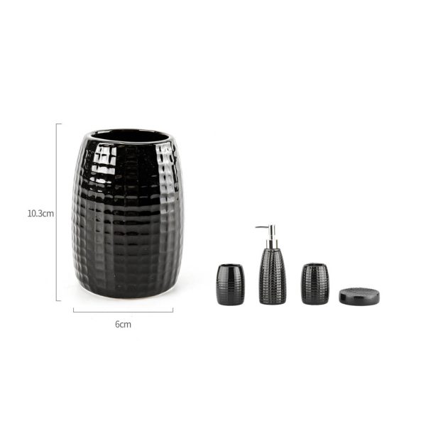 MC0433 Vaso de enjuague bucal pequeño de céramica patrón cuadros - Negro