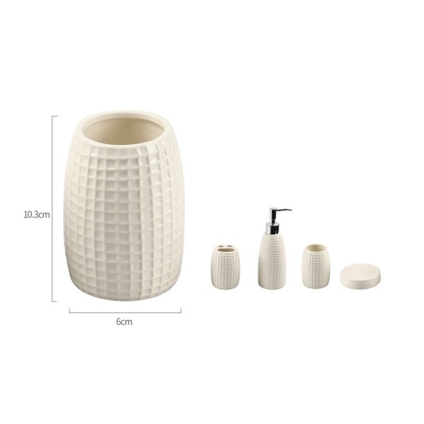 MC0433 Vaso de enjuague bucal pequeño de céramica patrón cuadros - Blanco