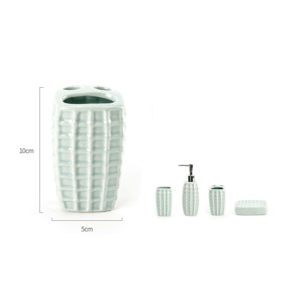 YH0453 Portacepillo de dientes de céramica grande patrón cuadros - Verde morandi