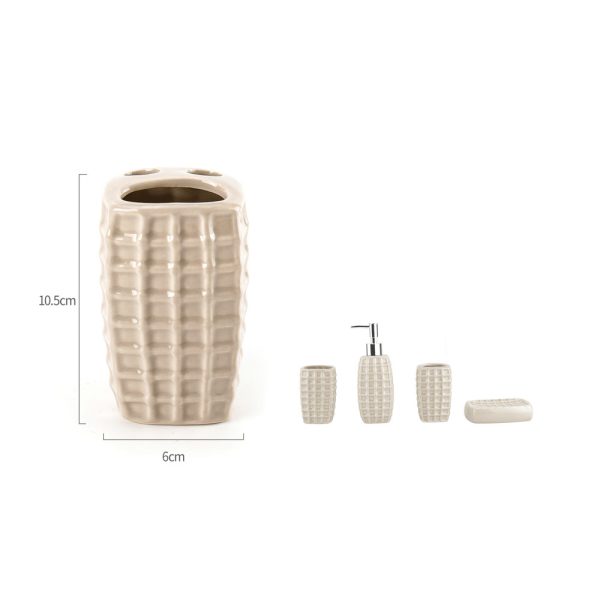 YH0453 Portacepillo de dientes de céramica grande patrón cuadros - Beige