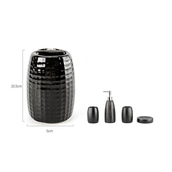 YH0455 Portacepillo de dientes de céramica grande patrón cuadros pequeños - Negro
