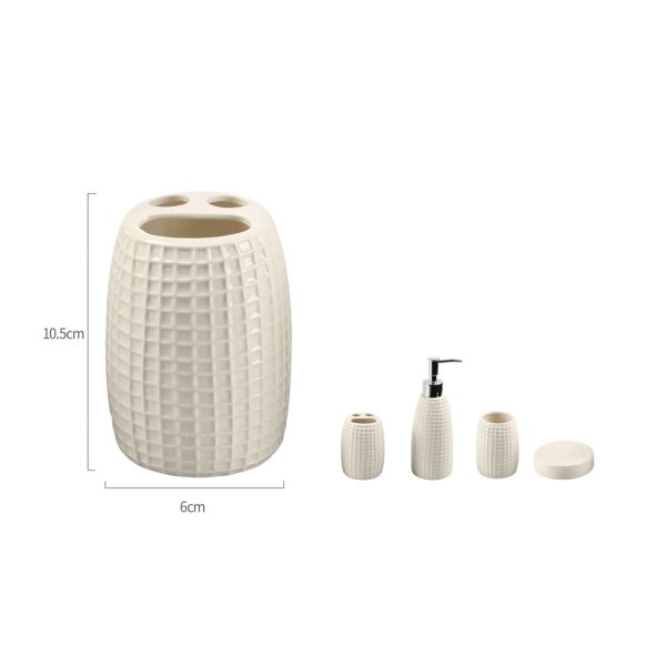 YH0455 Portacepillo de dientes de céramica grande patrón cuadros pequeños - Blanco