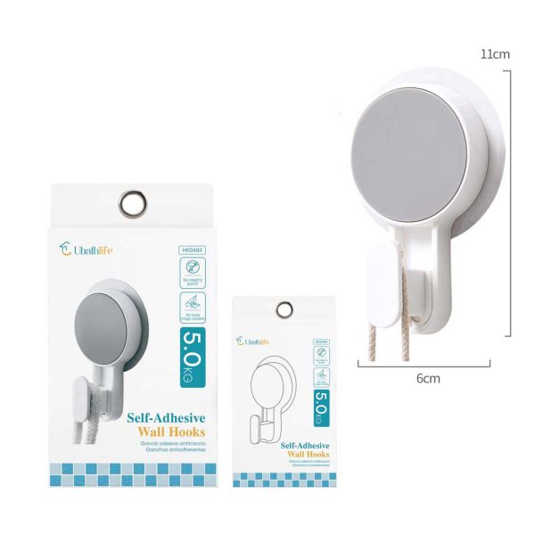 HK0484 Colgador con adhesivo 11x6cm - Blanco y gris