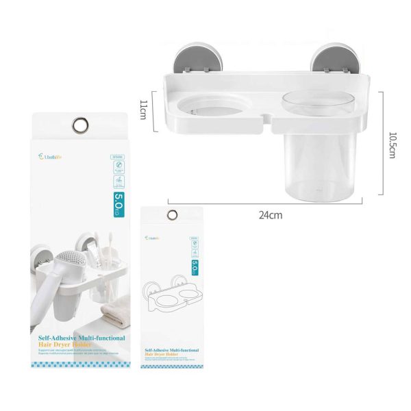 SF0496 Soporte para secador de pelo con adhesivo - Blanco y gris