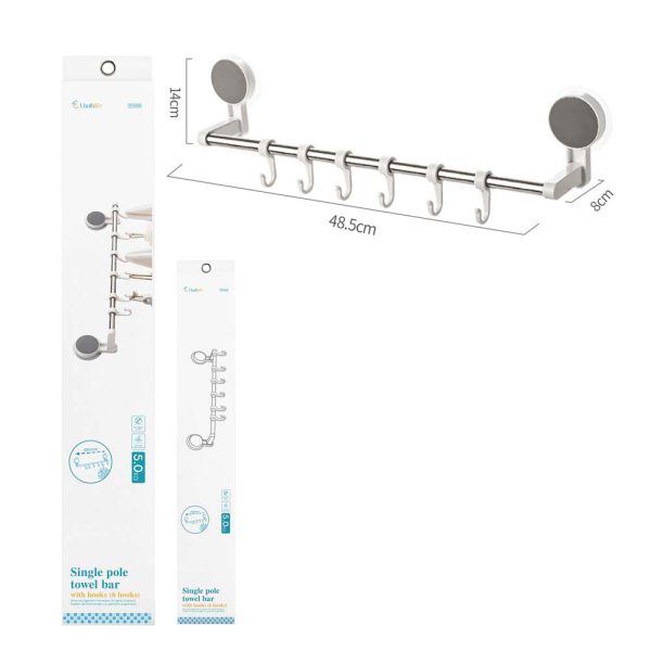 SF0498 Toallero de 6 ganchos con adhesivo - Blanco y gris