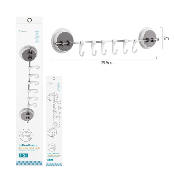SF0504 Colgador de 6 ganchos con adhesivo - Blanco y gris