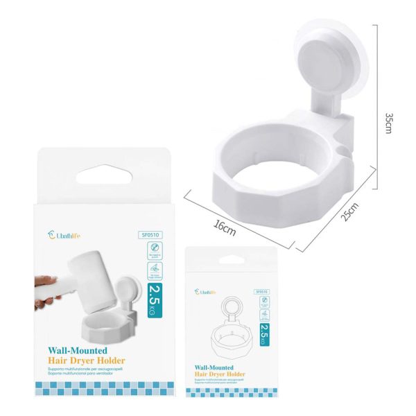 SF0510 Soporte para secador de pelo con adhesivo - Blanco y gris