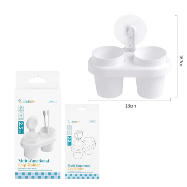 SF0511 Portacepillo de dientes con adhesivo - Blanco y gris