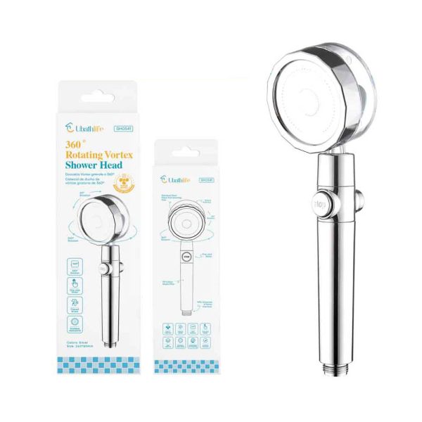 SH0541 Alcachofa de ducha con 360º de giro y botón de pausa - Plata