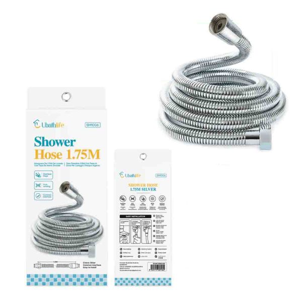 SH1006 Flexo de ducha de 1.5m con tapón de acero - Plata