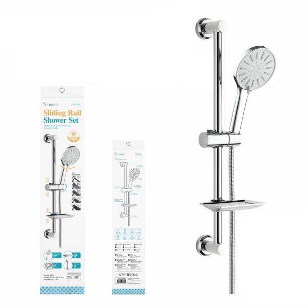 SH1026 Set de ducha con alcachofa de 5 velocidades, base y flexo 1.5m - Plata
