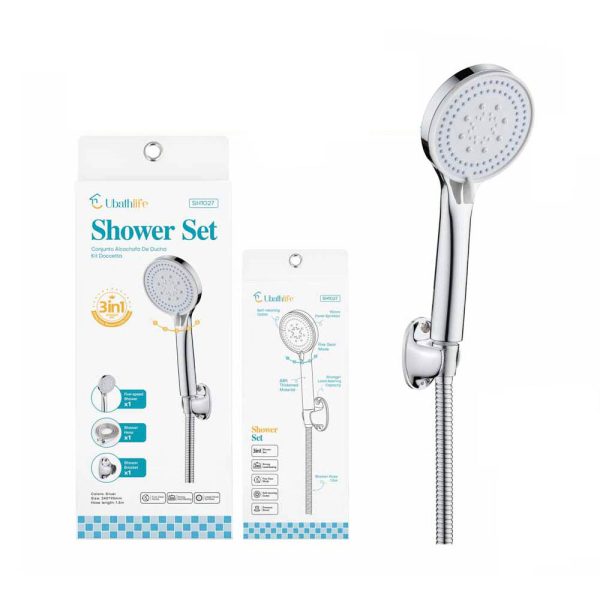 SH1027 Set de ducha con alcachofa de 5 velocidades, base y flexo 1.5m - Plata