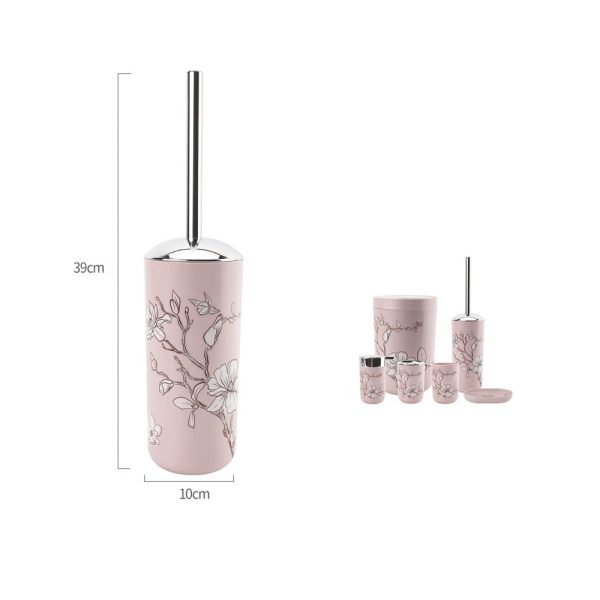 TB0108 Escobilla de baño estampado - Flores rosa claro