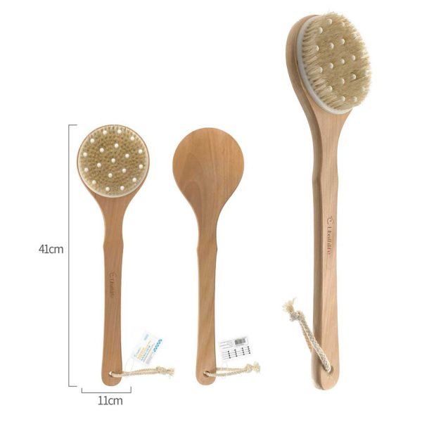 BB0892 Cepillo de baño con masajeador de madera - Natural
