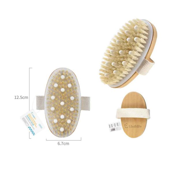 BB0904 Cepillo de baño con masajeador ovalado de madera - Natural