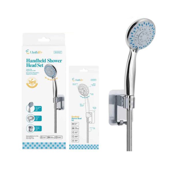 SH0927 Set de ducha con alcachofa de 5 velocidades, base y flexo 1.5m - Plata