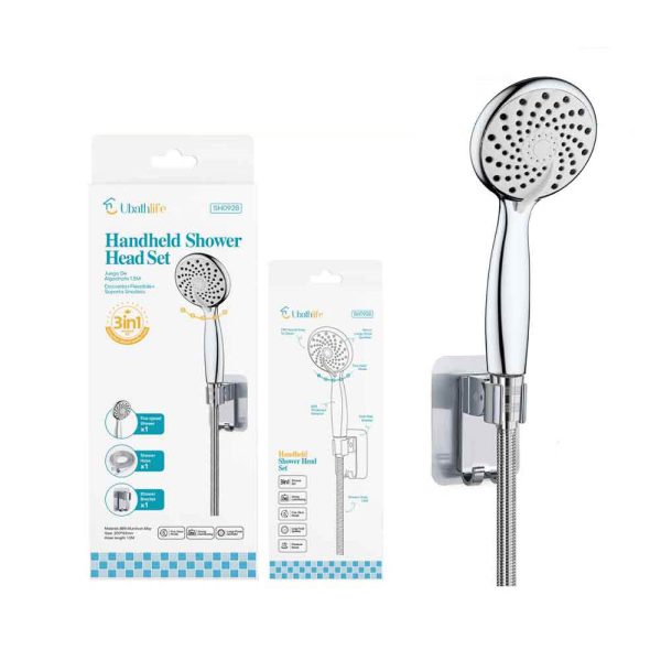 SH0928 Set de ducha con alcachofa de 5 velocidades, base y flexo 1.5m - Plata