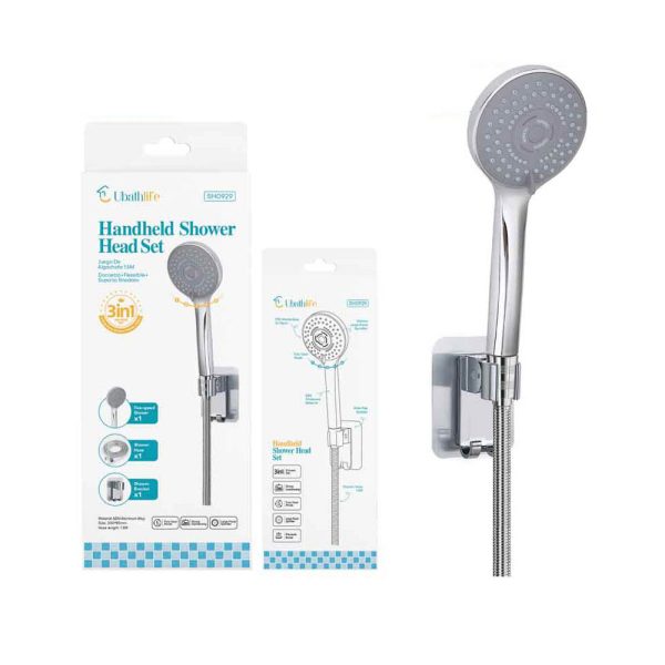 SH0929 Set de ducha con alcachofa de 5 velocidades, base y flexo 1.5m - Plata