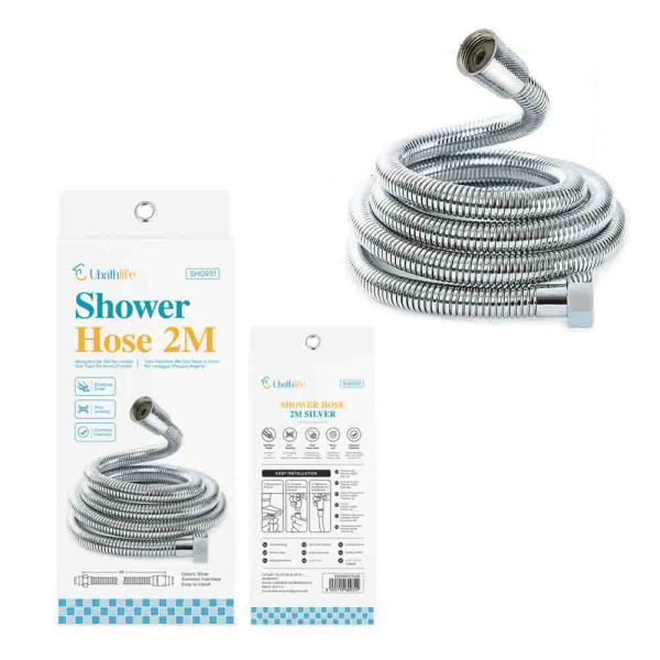 SH0931 Flexo de ducha de 1.5m con tapón de acero - Plata