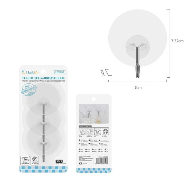 HY0952 Colgador con adhesivo 3pcs - Transparente