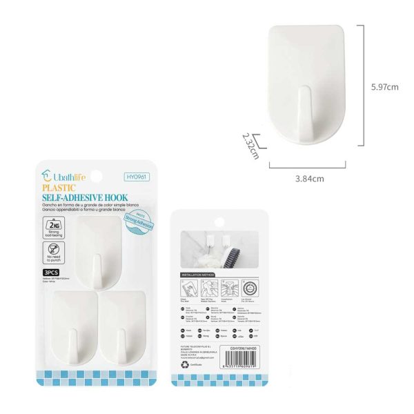 HY0961 Colgador con adhesivo 3pcs - Blanco