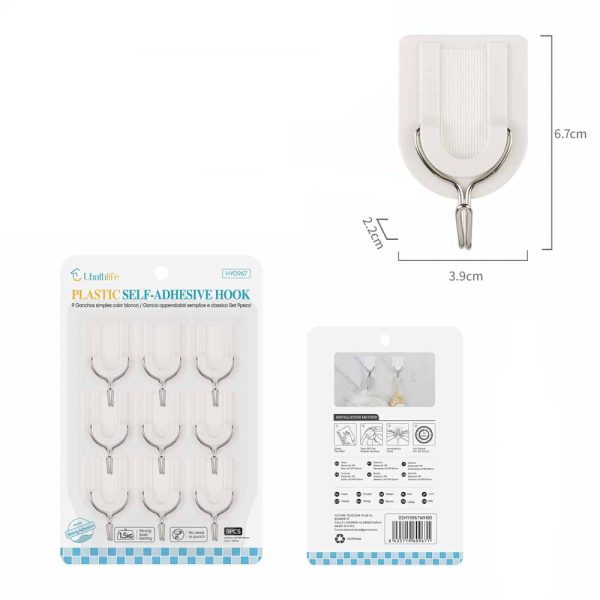 HY0967 Colgador con adhesivo 9pcs - Blanco