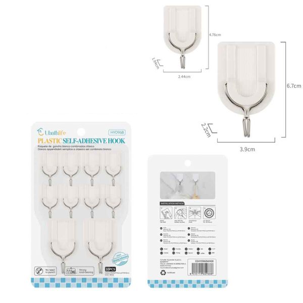 HY0968 Colgador con adhesivo combinados 10pcs - Blanco