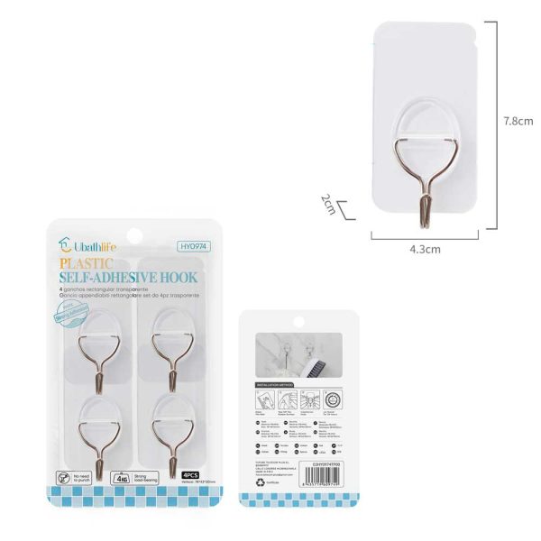 HY0974 Colgador con adhesivo 4pcs - Transparente