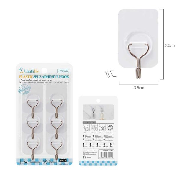HY0975 Colgador con adhesivo 6pcs - Transparente