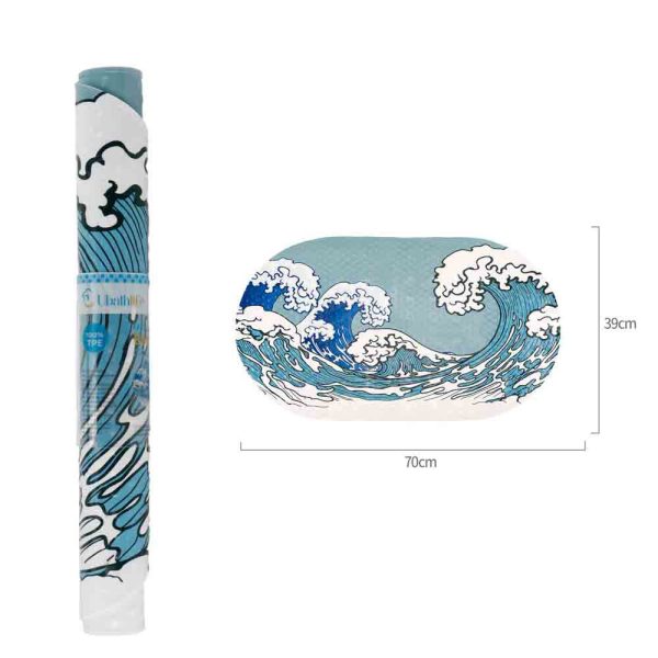 BM0182 Alfombra de baño de 70x39cm antidelizante ovalada estampado - Olas